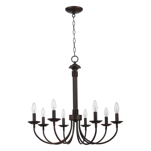 Indoor Candle Chandelier 26.5 Inch in Rubbed Oil Bronze finish with upward candle stem lights and chain, steel chassis for antique vibe