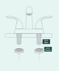 Heavy Duty Four Pack Faucet Lock Nuts For Under Sink Plumbing And Fixture Setup One Half Inch Female Thread Coupling view with faucet and nuts.