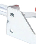 Double Head Elbow Joint Clamp With 45kg Clamping Power And 30mm Stroke Quick Release Push Pull Clamp For Woodworking Fixtures Pocket Hole Jigs Welding And Cross Cut Projects Easy Mounting And Durable Heavy Duty Construction, Workshop Ready close-up, silver metal
