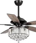52 Inch Black Ceiling Fan With Lights Remote Control Crystal Chandelier Style For Bedroom Living Room Covered Patios Indoor Outdoor
