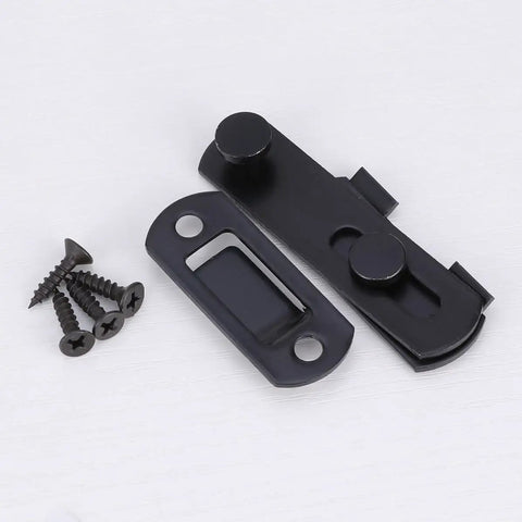 2pcs Stainless Steel Right Angle Hasp Latch for Gates Windows Black with screws for installation on a white background.