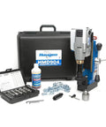 Hougen HMD904 115V portable magnetic drill kit with case, coolant bottle, 1/2" chuck, adapter, and Rotabroach cutter set