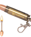 Relightable Bullet Fire Starter Keychain Lighter For Camping And Grilling, compact metal bullet design, windproof flame