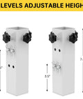 Level Up Your Setup With Four Piece White Metal Table Leg Extenders For Folding Desks Adjustable Height Risers Heavy Duty Square Base Built Tough Effortless Install For Any Room adjustable height risers with 2 levels 5.5 and 7.87 inches.