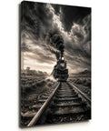 Killer Monochrome Train Canvas Wall Art Vintage Steam Locomotive Poster With Desert Canyon Tracks And Dramatic Storm Clouds Framed 24x36 Inches