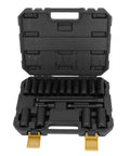 Dope 18 Piece Cr V Steel Deep Socket Set With 10 To 24mm Metric Sockets Plus Extension Rods Prograde Impact Kit Anti Round Hex Design Perfect For Auto Pros And Gear Heads Needing Reliable Hardware Grip. Open case with metric deep sockets and extension rods