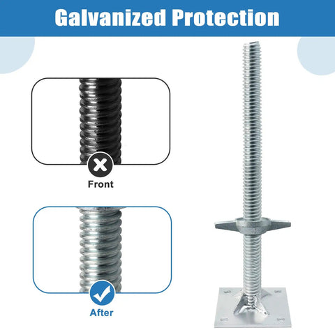 Heavy Duty Adjustable Leveling Jacks With Reinforced Galvanized Steel Base Plate For Rv Trailers And Travel Trailers comparison of galvanized protection.