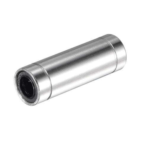 LM8LUU Linear Ball Bearings 8mm Bore 15mm OD 45mm Length Nickel Plated Double Seal For CNC Routers And 3D Printers viewed from an angle.