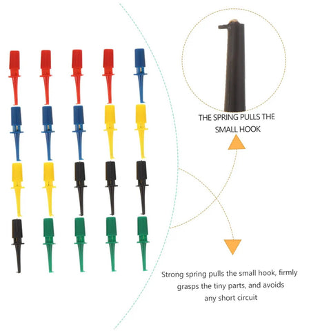 Color Coded Test Clip Probes For Multimeter Set 20 PCS Mini Grabber Leads Spring Loaded Clips For Electronics Repair