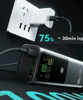 Built Tough 21700 Battery Vault With Four Slot Fast Charge Hub charging at 75% with visible digital display and USB ports
