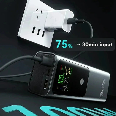Built Tough 21700 Battery Vault With Four Slot Fast Charge Hub charging at 75% with visible digital display and USB ports