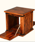 Four Pack Lid Support Hinges 180 Degree Rotatable 201 Stainless Steel Cabinet Hinges installed on wooden chest, side view.