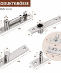 Heavy Duty Pivot Hinge Set With Stainless Steel Ball Catch For Wood Doors And Hidden Bookcases Featuring 360 Rotation And Invisible Hardware. Dimensions shown.
