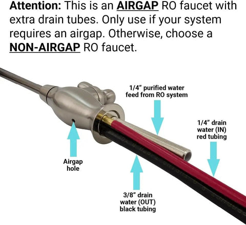 Airgap RO Faucet With 3 Connection Ports In Chrome Dope Water Dispenser For Your Kitchen NSF Certified Reverse Osmosis Drinking Water System Pre-Inserted Tubing And Install Tool Vase Style Tap