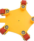 Heavy Duty Machine Skates 4409 Lbs Rock Solid Carbon Steel Industrial Dollies with red swivel rollers on yellow chassis.