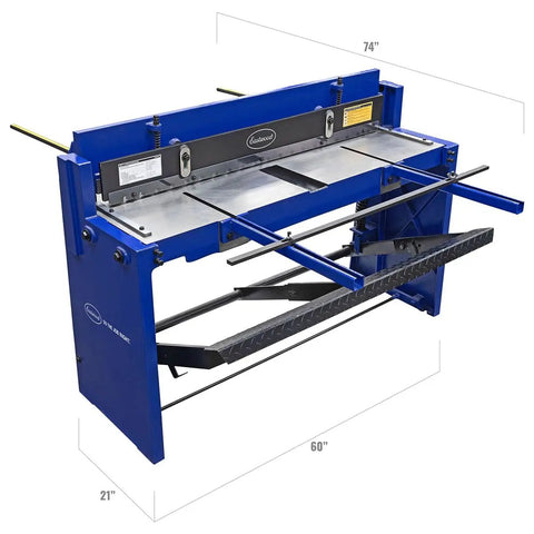 Heavy Duty Kickass Cast Iron Manual Stomp Shear Machine For Cutting Thick Sheet Metal And Aluminum Up To 14 Gauge With Razor Sharp Tool Steel Blades For Top Tier Auto Body Works And Fabrication Shops, showing 60 inch width.