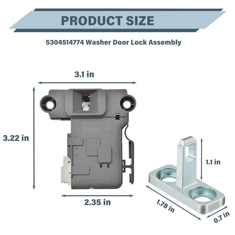 Replacement Washer Door Latch Lock Switch Assembly 5304505231, dimensions 3.22x3.1x2.35 inches, fits securely for smooth laundry.