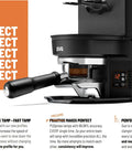 Gen 5 Automatic Espresso Coffee Tamper Built To Nail That Perfect Pull For Mahlkonig E80 Grinders With Adjustable Pressure And Precision Dialing For Straight Up Flawless Puck Prep In White, showcased with a black machine and tamping handle.