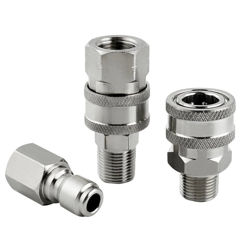 Raincovo 3/8 in stainless steel pressure washer quick-connect fittings set, 4 pieces with male and female adapters
