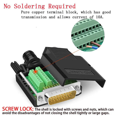 DB26 Breakout Connector Solderless RS232 D Sub 26 Pin Port Terminal Male Adapter with Pure Copper Core and Gold Plated Contacts