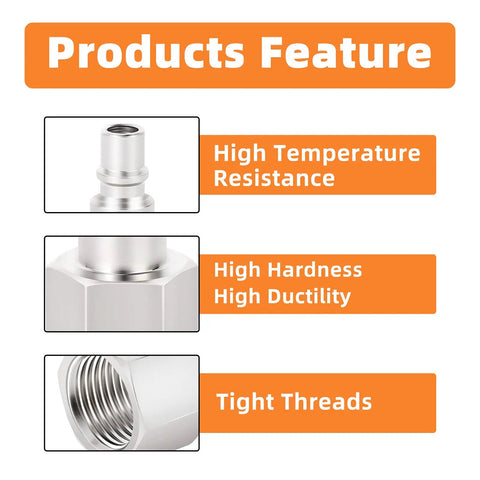 10 Pack 3/8 Inch NPT Female Industrial Air Tool Fittings High Flow Pneumatic Plugs Durable Zinc Plated Hardened Steel 300 PSI Max Working Pressure For Workshop Garage DIY Projects, tight threads close-up