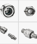 Joytrace M16-M14 hydraulic adapter kit front view; chrome-plated circular coupling with green seal
Joytrace M16-M14 hydraulic adapter kit side view; hex nut chrome-plated connector with inner bore
Joytrace M16-M14 adapter kit components; two chrome-plated fittings (one male, one female) shown
Joytrace M16-M14 hydraulic adapter kit assembled; chrome-plated male-threaded adapter