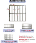 Heavy Duty 304 Stainless Steel Window Security Bars And Balustrades Rock Solid Safety Railings specifications, sizes, and details chart.