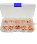 Top Flat Copper Washers 100 Pcs Assortment Kit heat-resistant sealing gaskets in organizer case, M4-M14