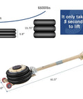 Diagram of Heavy Duty Pneumatic Floor Jack Beast with 6600 lbs capacity, showing lift height and folding handle.