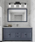 4 Light Vanity Fixtures Over Mirror in Matte Black With Clear Cylinder Glass Industrial Farmhouse Wall Sconces in bathroom