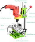 Premium Piefeak Drill Press Stand With Solid Vice And Workbench Multifunction Benchtop Pillar Tool for Auxiliary Drilling setup with adjustable clamp and operating handle.