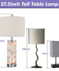 27.5 Inch Coastal Glass Table Lamps Set Of 2 With Seashells And Fairy Lights, 3 Way Dimmable Touch Lamps With USB Ports