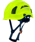 Tough As Nails Lightweight Safety Helmet With Six Point Suspension For Construction Sites Ansi Approved Vented Hard Hat in bright green view with suspension straps