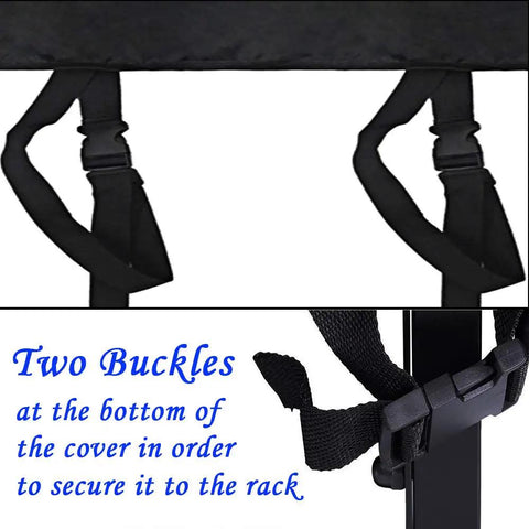 Heavy Duty Outdoor 48 Inch Firewood Log Hoop Rack Cover With Waterproof Zipper Black showing adjustable buckles