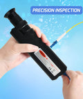 Handheld Fiber Optic Microscope With 400x Magnification, LED Coaxial Illumination held in hands for ferrule inspection