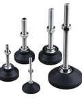 Adjustable Leveling Feet Heavy Duty Swivel Glide Pads With Cushioned Rubber Bottoms, M12 threaded bases in varying heights.