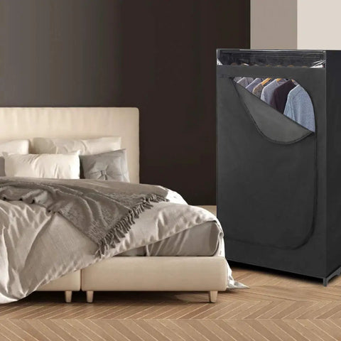 Easy Setup Portable Wardrobe Closet Storage Organizer With Hanging Rack See Through Window No Tool Assembly in bedroom