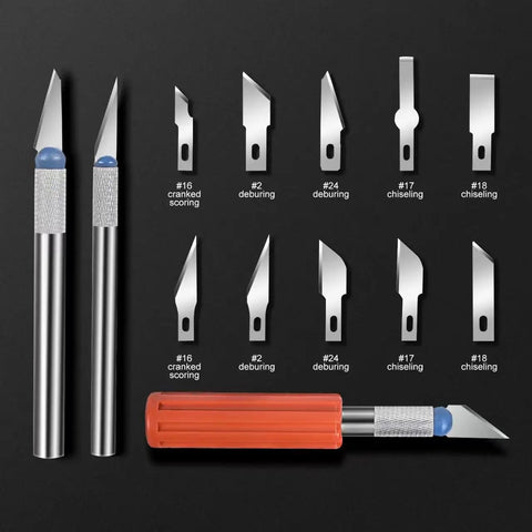 13 Piece Precision Craft Knife Set with Interchangeable Blades and Ergonomic Handles displayed against a black background