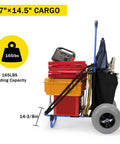 Side view of Beach Wagon Cart With 13 Inch Balloon Wheels, 165 Pound Load, Folding Sand Cart, showing loaded cargo and dimensions.