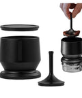 Three Piece Sleek Espresso Powder Receiver Cup And Dosing Funnel Fits 51 54 58Mm Portafilters, black polycarbonate espresso tool.