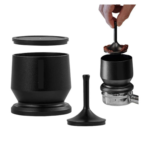 Three Piece Sleek Espresso Powder Receiver Cup And Dosing Funnel Fits 51 54 58Mm Portafilters, black polycarbonate espresso tool.