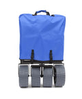 Go To All Terrain Beach Wagon With Side Table For Beach Day Picnic And Camping Heavy Duty Collapsible Cart With Large Wheels For Sand Grass Dirt Snow Blue Black, front view, folded position.
