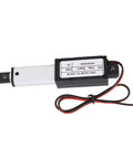 Mini 24V electric linear actuator with black housing and silver shaft, 30mm stroke, red and black wires.