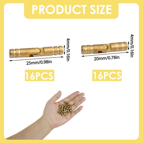 Brass Barrel Hidden Hinges Nextpal for Wooden Jewelry Boxes and Keepsake Cases 20mm and 25mm Set of 32 Pieces shown with hand for scale