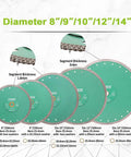 Diamond Porcelain Tile Saw Blade 10 Inch 250mm Dry Or Wet Cutting Disc With X Teeth Turbo Mesh Rim display of blade sizes