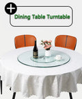 Round Rotating Serving Plate With Large Tempered Glass Lazy Susan Turntable for dining, shown on round table