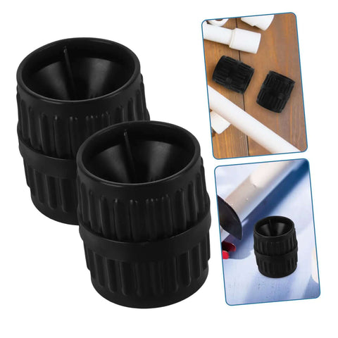 Two Piece Tubing Deburring Tools Reamers For Pipes Set, shown in close-up with black plastic material and multiple angles