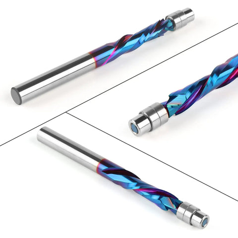 Compression Spiral Flush Trim Router Bit With Bottom Bearing Pro Grade One Quarter Inch Shank One Inch Cut Length Solid Carbide CNC Spiral Bit Nano Coating