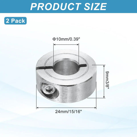 Two Pack 10mm Bore Single Split Shaft Collars 304 Stainless Steel Clamping For Industrial Automation Conveyor Belt Systems Heavy Duty Motor Bases Drive Shafts And Machine Tools, 24mm OD