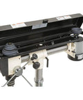 No-Fuss Shop Floor Beast Benchtop Radial Drill Press top view showing 1/2 horsepower motor and control panel.